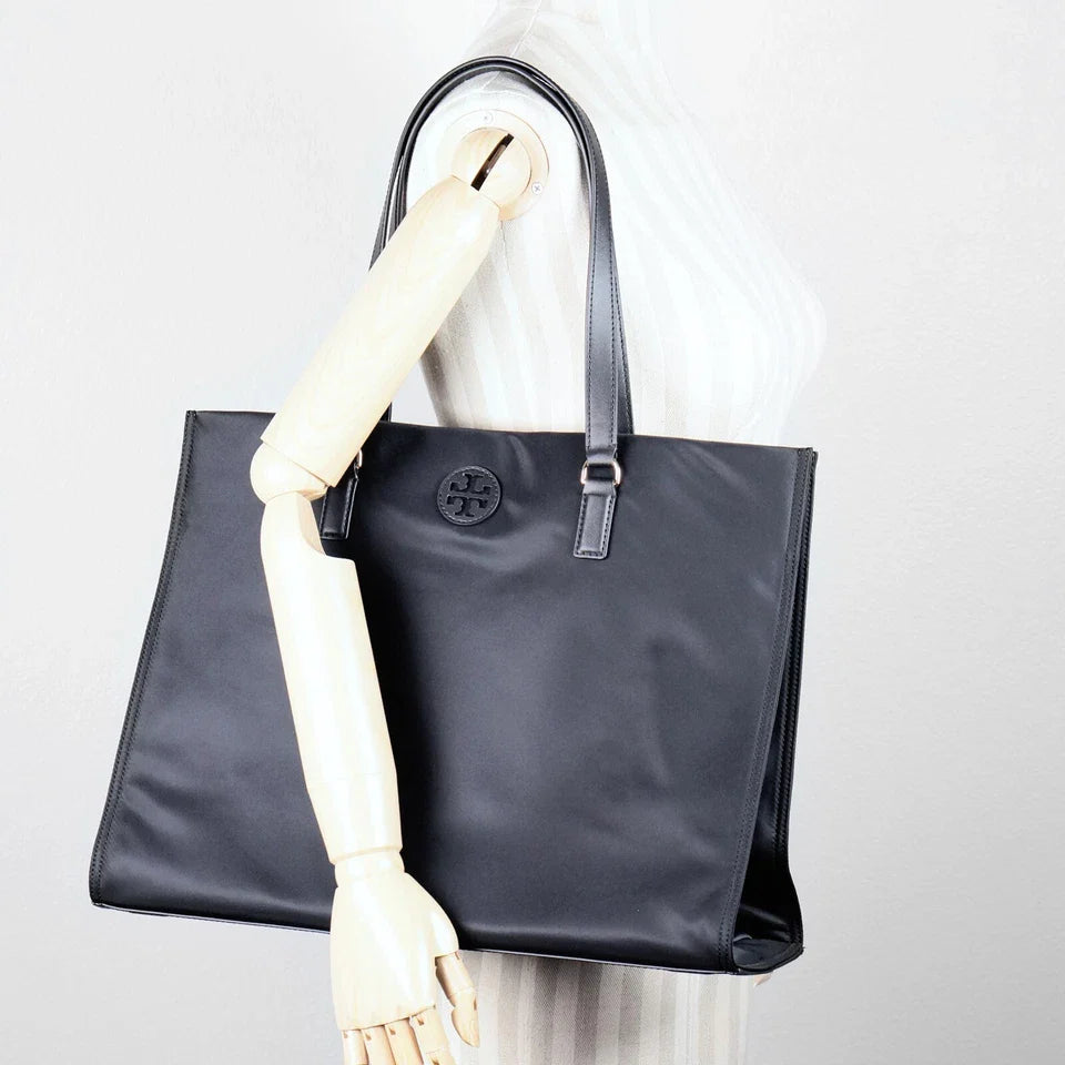 Latest Tory Burch Ella Black Nylon Large Tote Travel Shoulder Bag Purse 136144